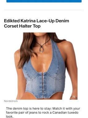 Edikted Lace-Up Denim Corset Halter Top - Light Blue